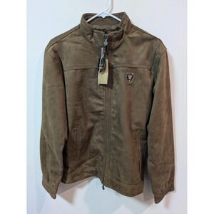 EA Collection Jacket Mens Medium Brown Faux Suede Bomber Full Zip Lined Casual